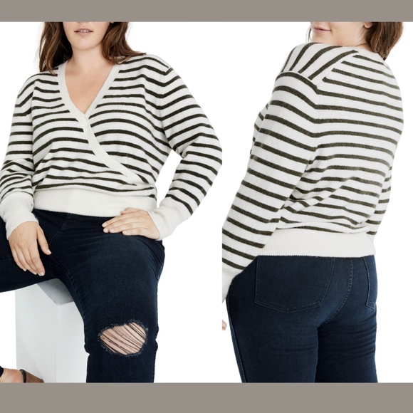 NWT Madewell Green Elthorne Stripe Wrap Sweater XL - Picture 1 of 12